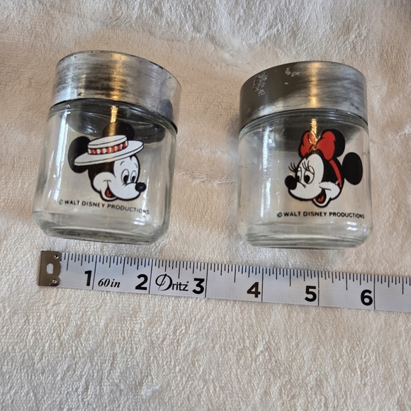 Vintage Walt Disney World Mickey Minnie Mouse Glass Salt Pepper Shakers - Picture 8 of 10